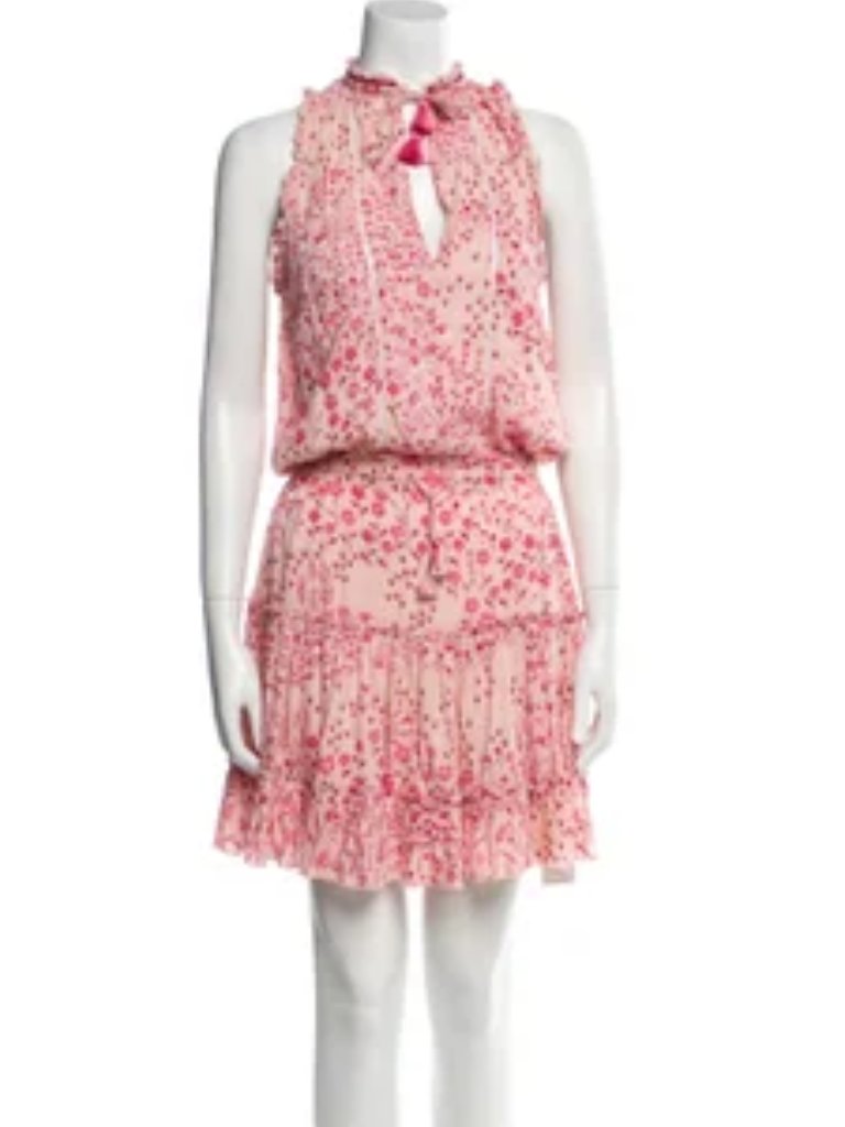 Poupette St. Barth Clara Pink Floral Tassel Detail Dress, Sz. S
